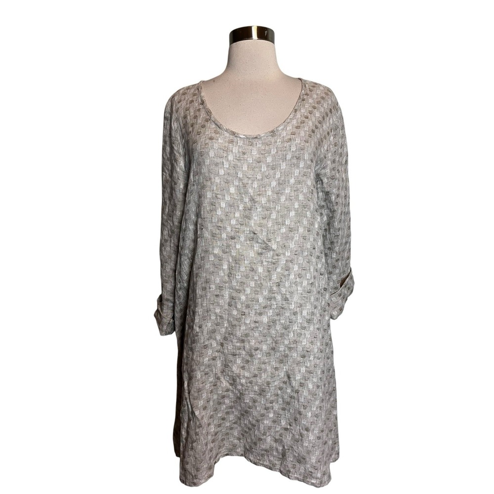 Flax Linen Natural Dot Tunic Dress Small Beige Long Sleeve